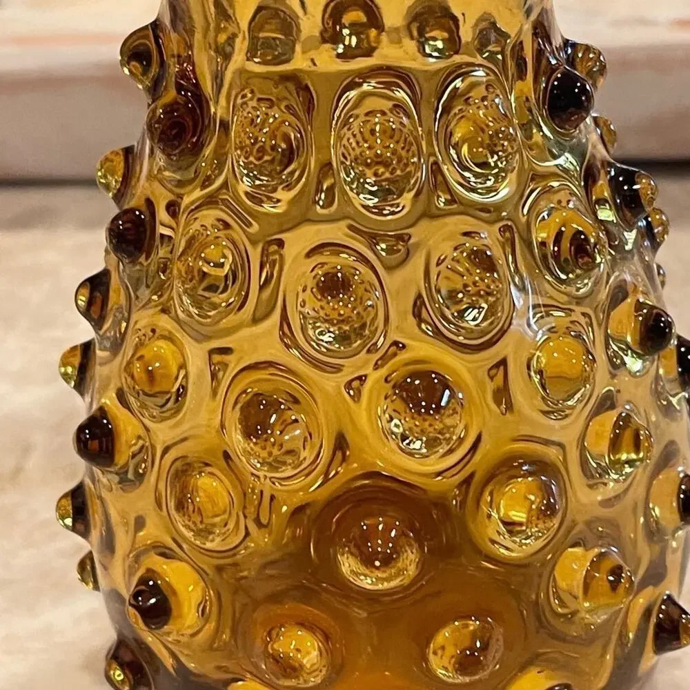 Gorgeous Vintage hobnail blown glass Empoli Vase amber glass 6” Italy